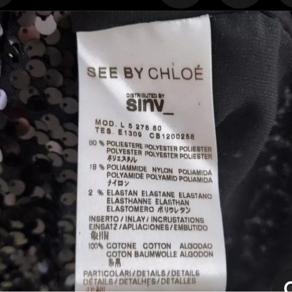 SEE By CHLOE Sequin Mini Dress Black sh sleeve Swifty Prom luxury designer sz4 - Picture 9 of 11